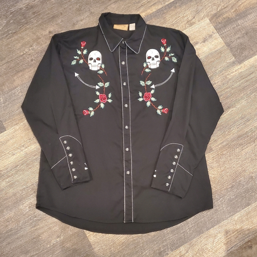 Scully Mens Western Scull & Roses Shirt
